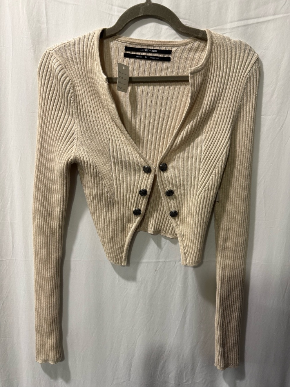 silence + noise Cream Ribbed Cropped Button-Front Cardigan